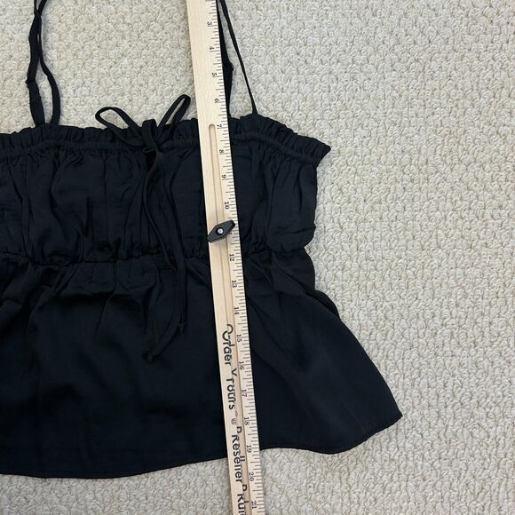 American Eagle Blouse Tank Top Womens S Black Crop Babydoll Cami Spaghetti Strap - Picture 8 of 13